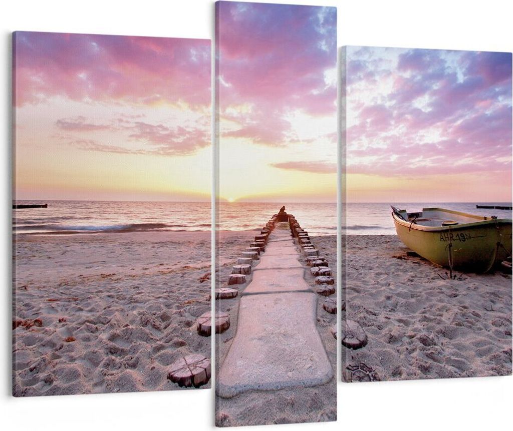 Bild auf Leinwand - Leinwandbild - 3 Teile - Boot Strand Himmel - 95x80cm - Wand Bild - Wanddeko - Wandbilder - Leinwanddruck - Bilder - Wanddekora...