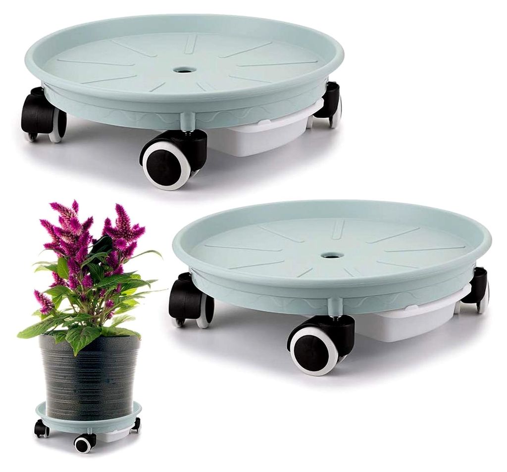 2 Pack Pflanzbehälter 34 cm, Pflanzpalette mit Wasserreservoir für Blumentöpfe, Tragkraft 60 kg, Nordic Blue