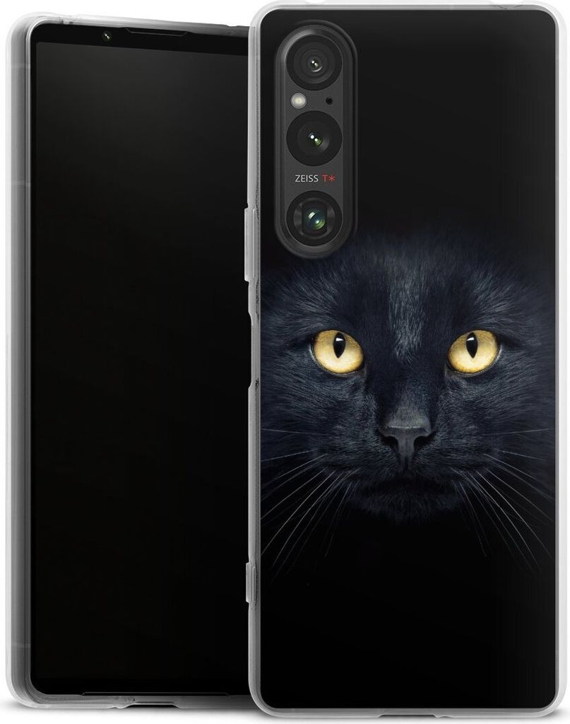 DeinDesign Handyhülle für Sony Xperia 1 V Silikon Hülle Case Smartphone Schutzhülle Auge Katze schwarz