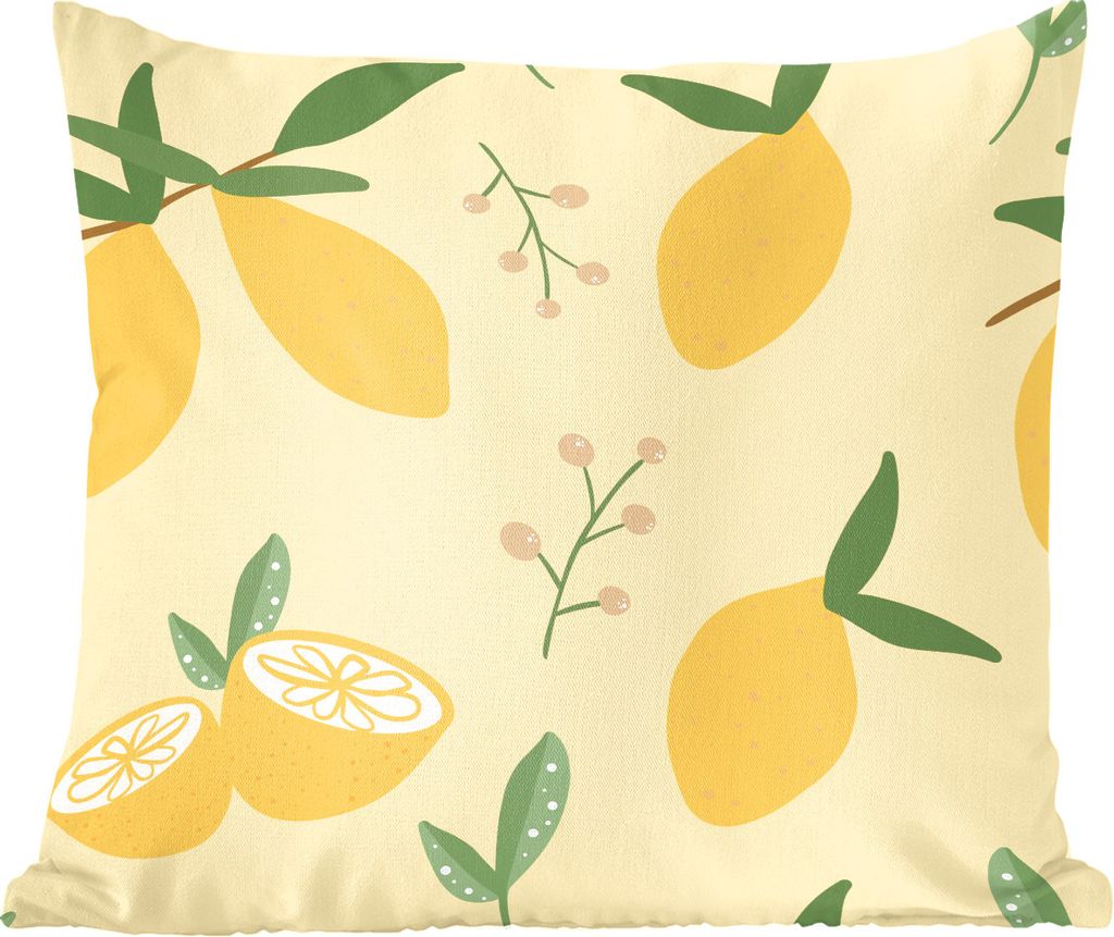 MuchoWow Zierkissen Sofakissen Wohnzimmer Dekokissen 45x45 cm Zitrone - Pflanzen - Muster - Schlafpolster - Polster für das Sofa