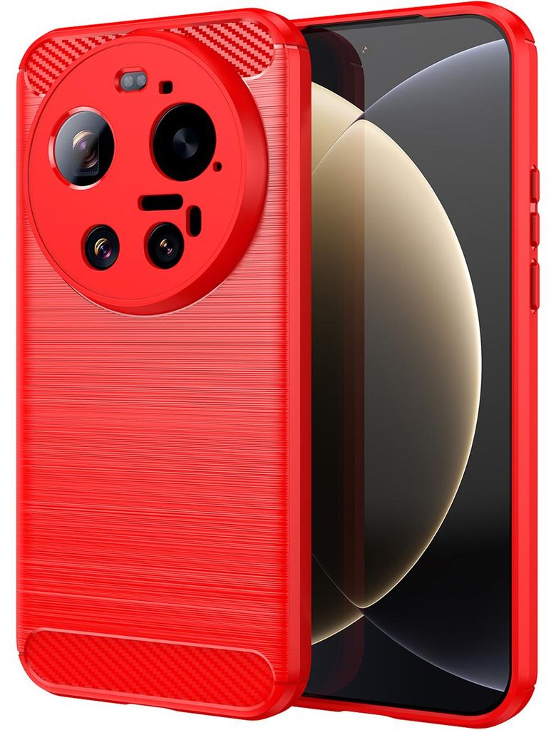 Hülle für Xiaomi 17 Ultra, Carbon-Faser TPU Silikon Stoßfest Schutzhülle Rot