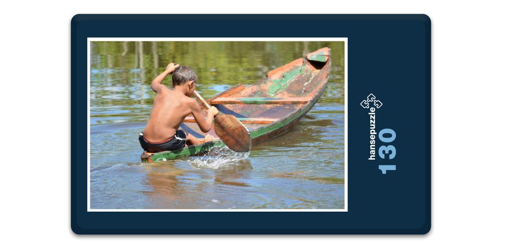 hansepuzzle 17600 - Amazonas Puzzle, 130 Teile, Menschen, 28,7 x 20,0cm mit hochwertiger Aufbewahrung, Kartonbox und wiederverschließbarem Beutel