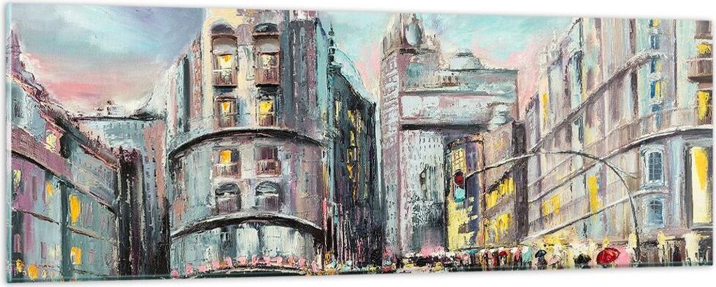 Bilder auf glas - Stadt Straße Haus - 90x30cm - Glasbilder - Wandbilder - Kunstdruck - zum Aufhängen bereit - Wanddekoration aus Glas - Glas Bild...