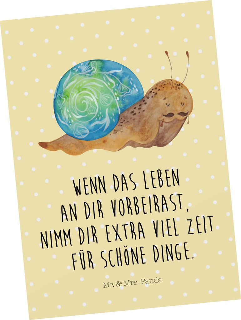 Mr. & Mrs. Panda Ansichtskarte Schnecke Sir - Gelb Pastell - Geschenk, bildkarte, Lustige Sprüche, Grußkarte, Postkarten, Zeit nehmen, Motivation...