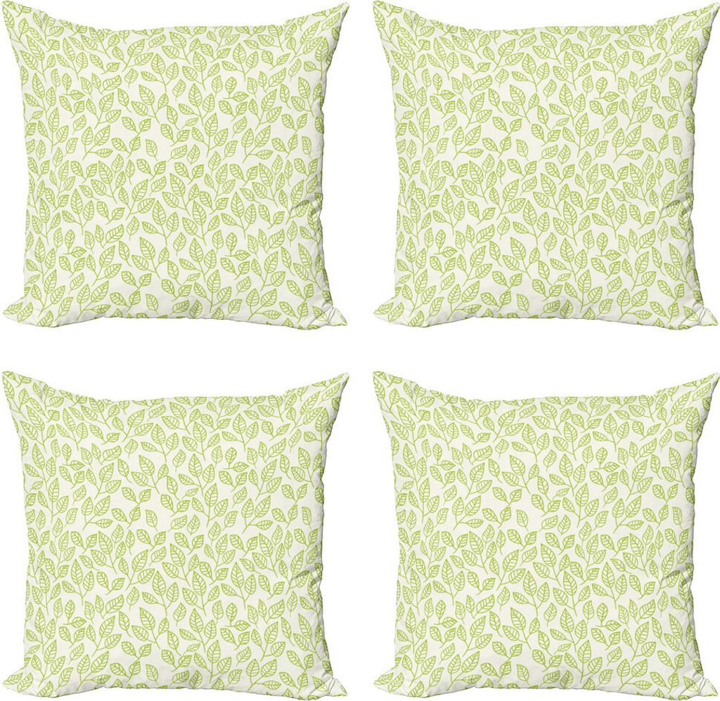 ABAKUHAUS Blatt Kissenbezug Set (4 Stück), Grüne Blätter Zweige, Moderner Doppelseitiger Digitaldruck, 40 cm x 40 cm, grüne Ecru