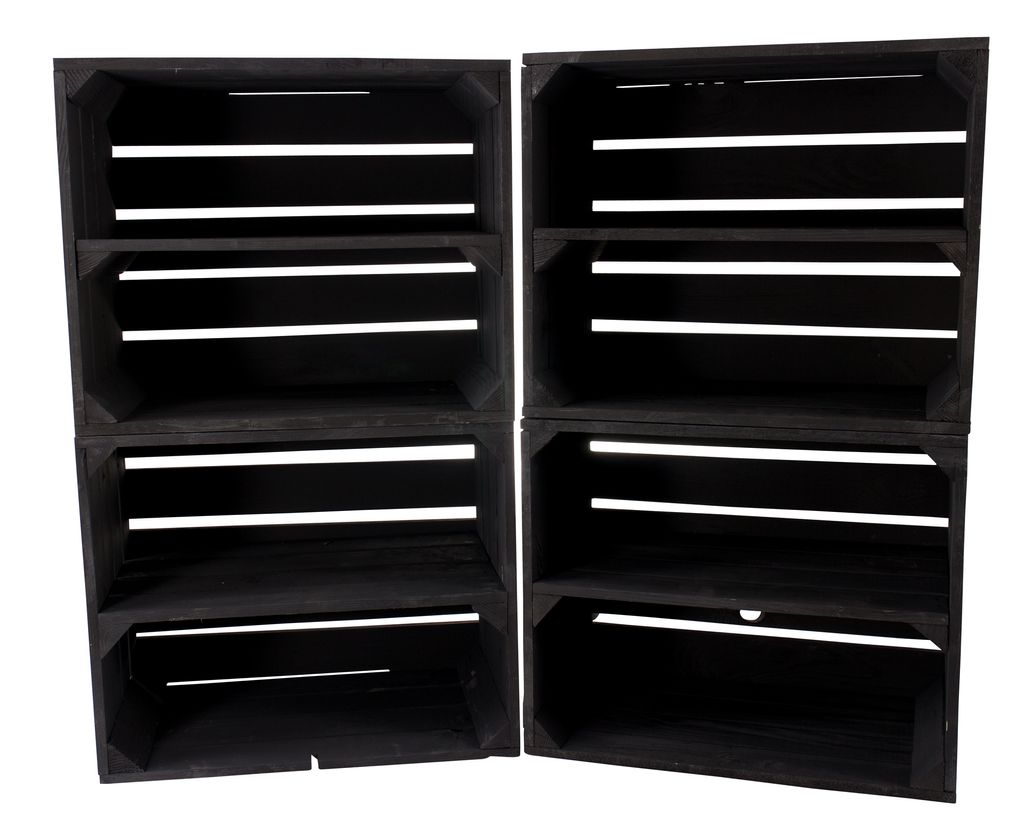 4er Set neue Schwarze Obstkiste/Weinkiste mit Zwischenboden 50cm x 40cm x 30cm Regal Holzregal Regalsystem Holzkiste Kiste Schuhregal klassisch