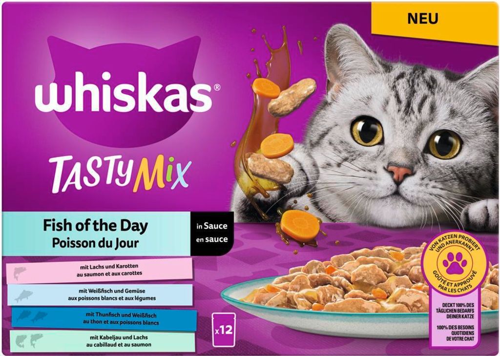 WHISKAS Portionsbeutel Multipack Tasty Mix Catch of the Day in Sauce 12 x 85g