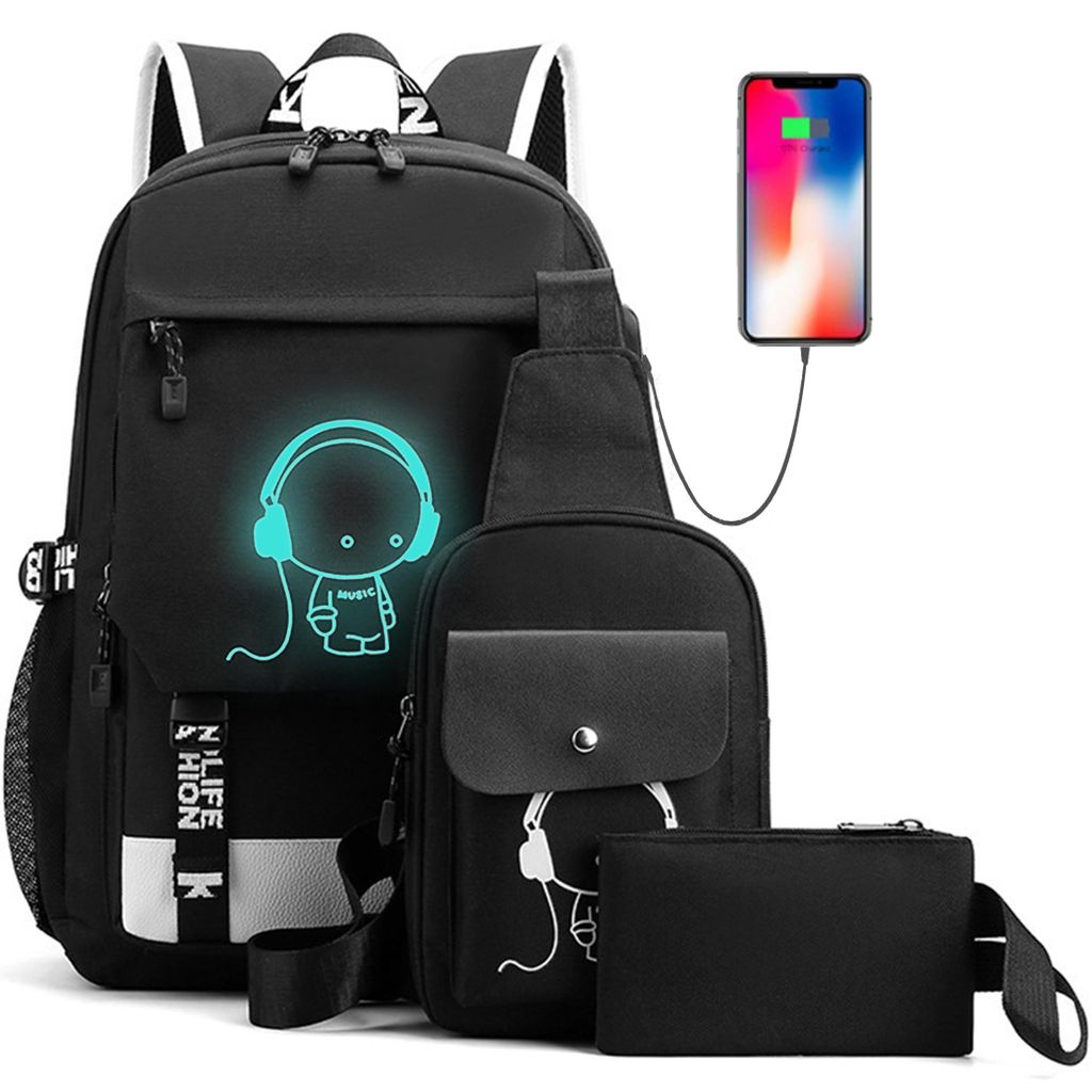 Schulrucksack, 3-In-1 Schulranzen, Laptop Notebook Tasche Schule Uni Rucksack, 15.6 zoll Laptoprucksack, mit Laptopfach & USB-Anschluss, für Schüler
