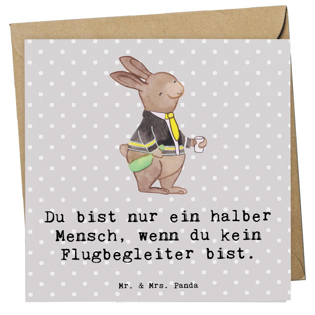 Mr. & Mrs. Panda Grußkarte Flugbegleiter Herz - Grau Pastell - Geschenk, anlasskarte, Spruch, doppelkarte, Beruf, Witzig, Lustig, Klappkarte, Stew...