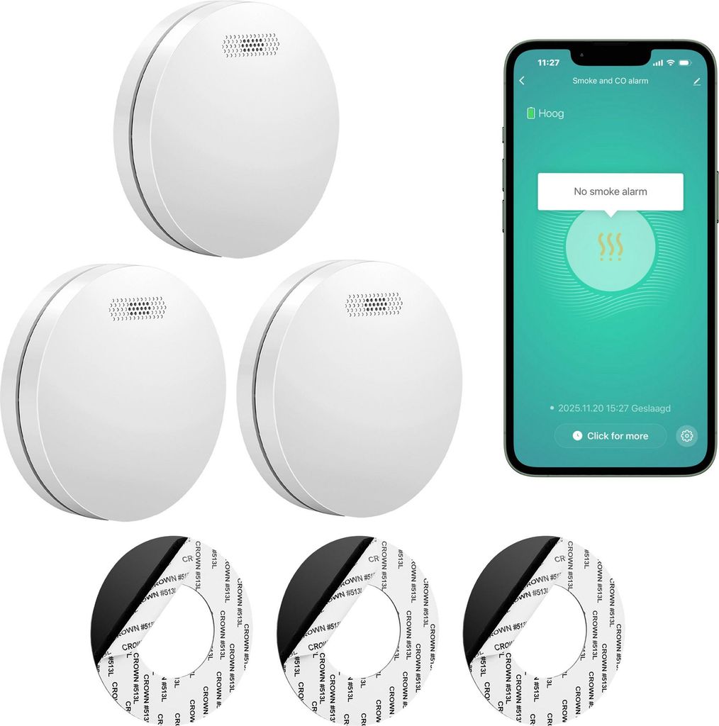 SAVS SM11W Rauchmelder WLAN 3er-Pack – 10 Jahre Batterie – Smart kompatibel mit Tuya App - Flaches Design – Feuermelder WiFi – Montage ohne...