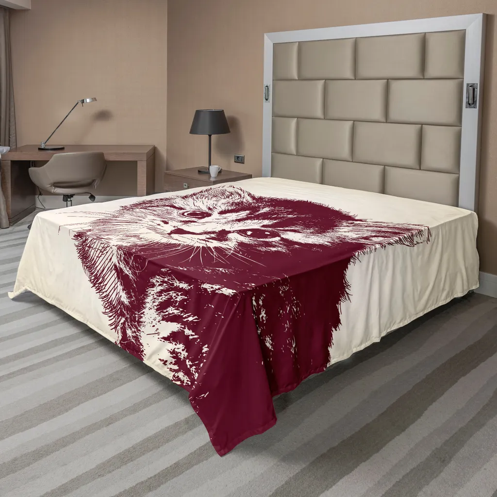 Linge de lit chat vintage ABAKUHAUS 244x205 cm drap de lit doux et décoratif