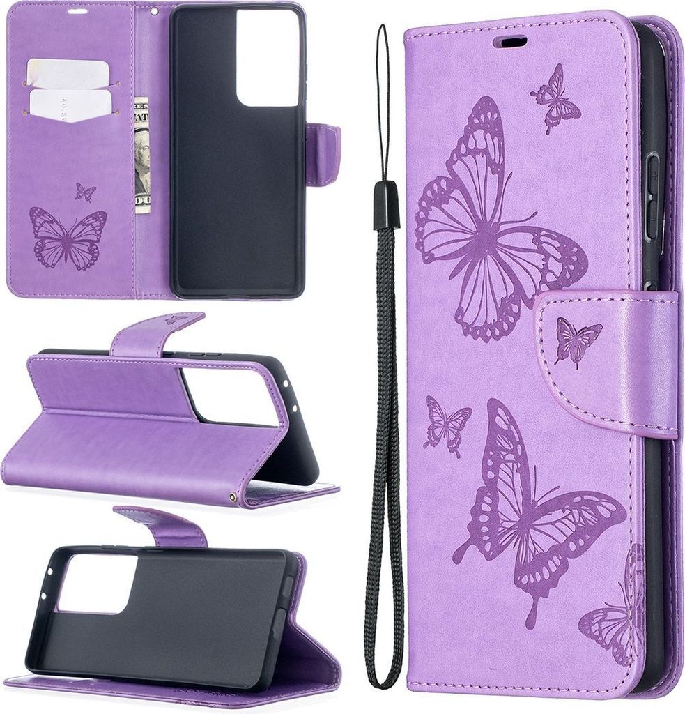 Mobigear Butterfly Samsung Galaxy S21 Ultra Hülle Klapphülle Geldbörse - Lila
