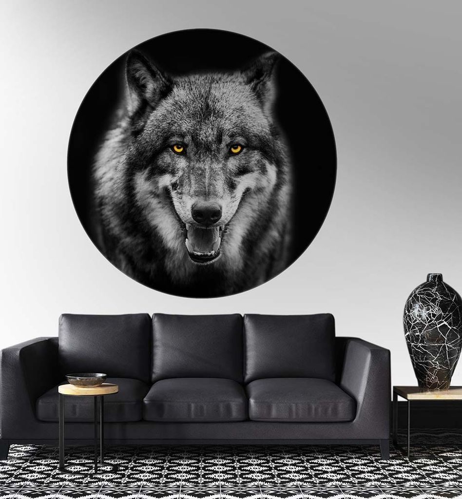 Fototapete Wolfskopf, Material:Premium Vlies 150g/qm, Größe Tapete:130cm rund
