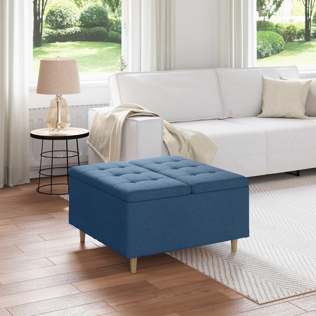 "WINTER SALE"Aufbewahrungsottomane - elegante Design - Schlafzimmerbank/Sitzhocker - mit Kissen Blau 80x80x45cm Stoff - Barhocker Best9222756