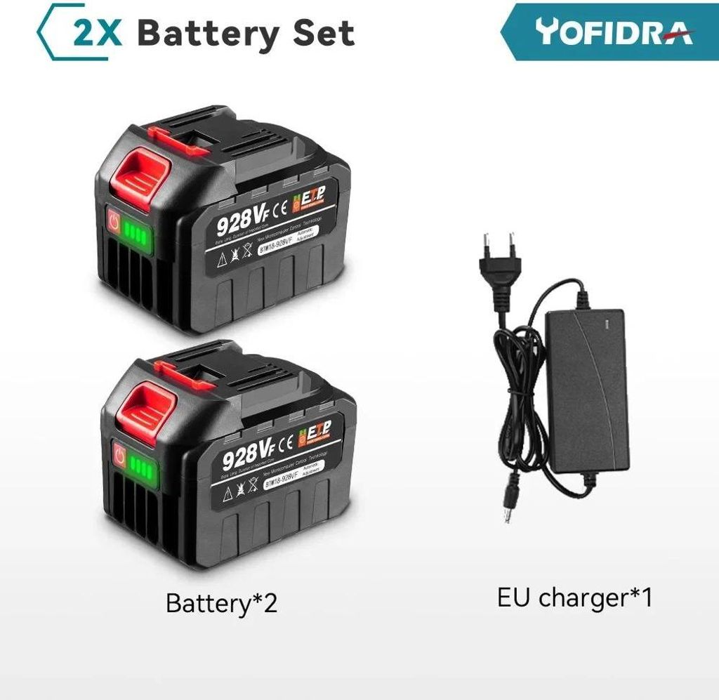 Li-Ion Akku für Elektrowerkzeuge - 21V Ersatzakku - 2er-Set 4,5Ah - Mit Ladegerät - Violett