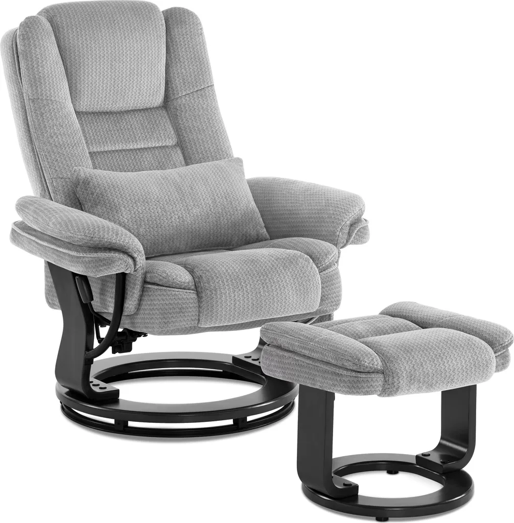 Fauteuil relax ergonomique pivotant avec coussin et pouf grand confort