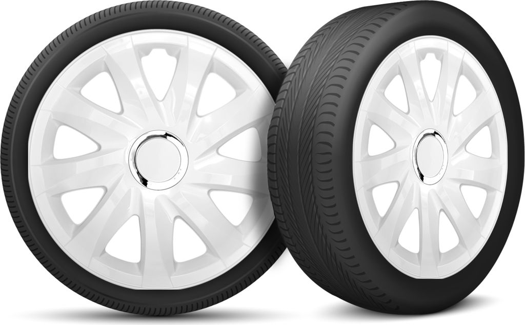 Auto Radkappen Radzierblenden 4er Set passend für alle Stahlfelgen - einstellbarer Sicherungsring - 14 Zoll - Weiß