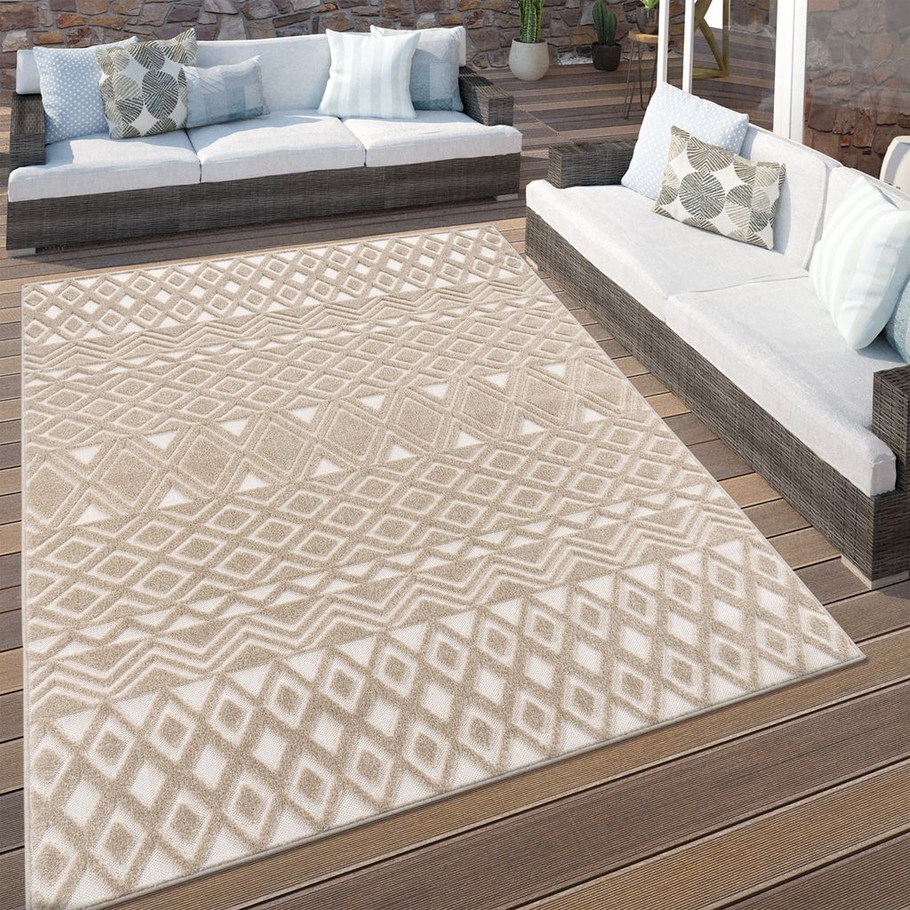 Outdoor Teppich Wetterfest Wohnzimmer Balkon Skandi Boho Produktbild 