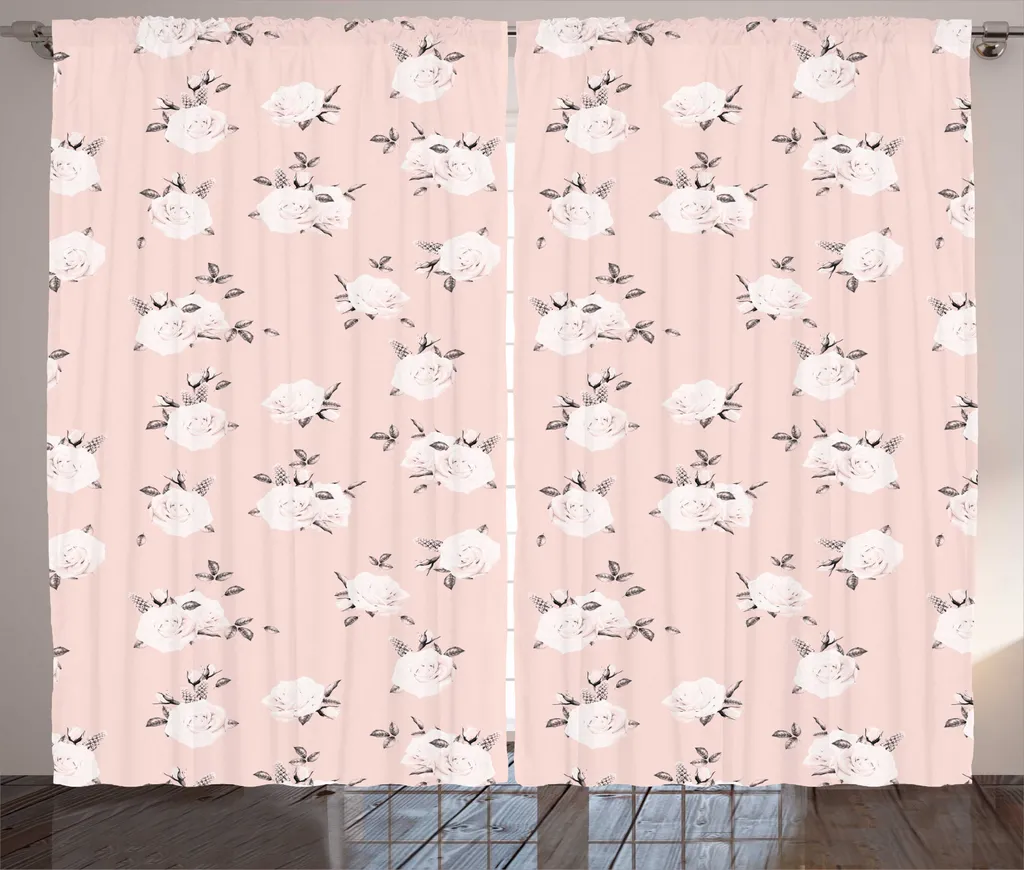 Rideau pour baie vitrée 280x225 cm, déco romantique gris et blanc
