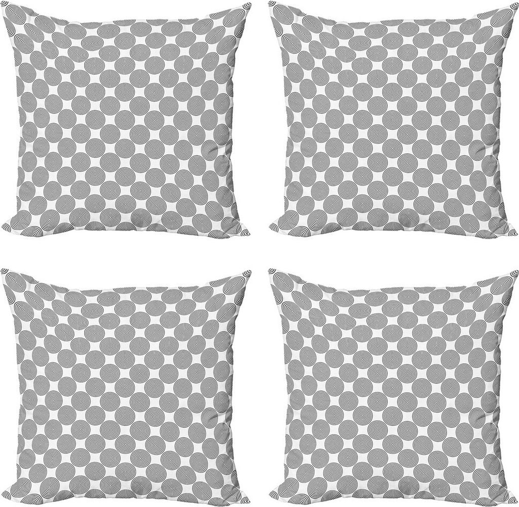 ABAKUHAUS Geometrischer Kreis Kissenbezug Set (4 Stück), rotierten Linien, Moderner Doppelseitiger Digitaldruck, 60 cm x 60 cm, Grau weiß