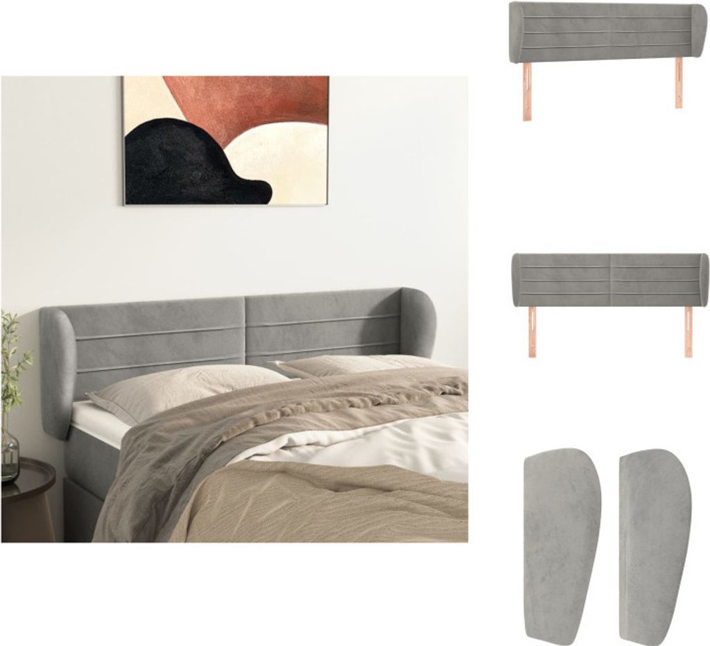 vidaXL Kopfteil mit Ohren Hellgrau 147x23x78/88 cm Samt - Kopf- & Fußenden
