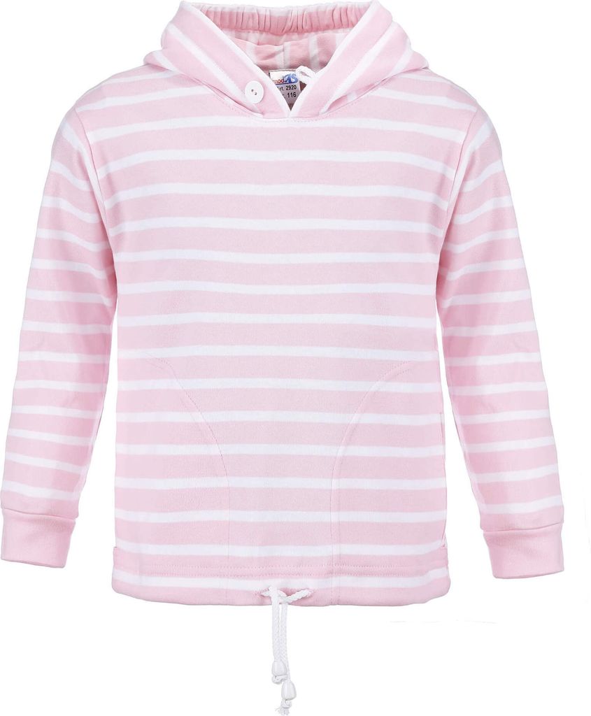 modAS Kinder Kapuzenshirt mit Streifen - Kapuzenpullover mit Kordelzug am Bund in Rosa-Weiß Größe 164