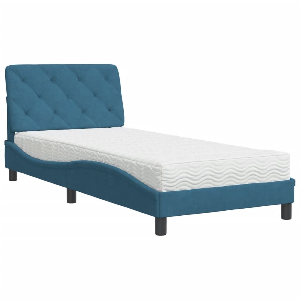 "SALE 2026" Bett Einzelbett - Gästezimmer - mit Matratze Blau 90x200 cm Samt - Polsterbett Klassische Betten DE6676483