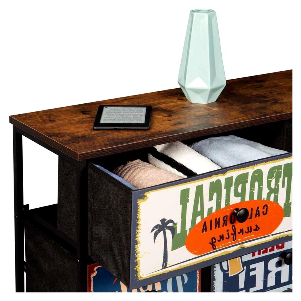 Max Home Mehrzweck-Kommode im Vintage-Stil mit 8 Stoffschubladen, 103 x 30 x 77 cm, Stahlrahmen und Holzplatte