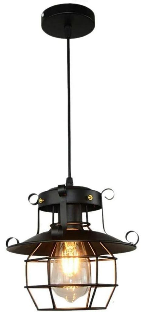 Retro Industrie-Pendelleuchte - Kabelpendel - Metall - E26-Fassung - 110–220 V - Verstellbares Kabel 100 cm - Ohne Leuchtmittel - Schwarz