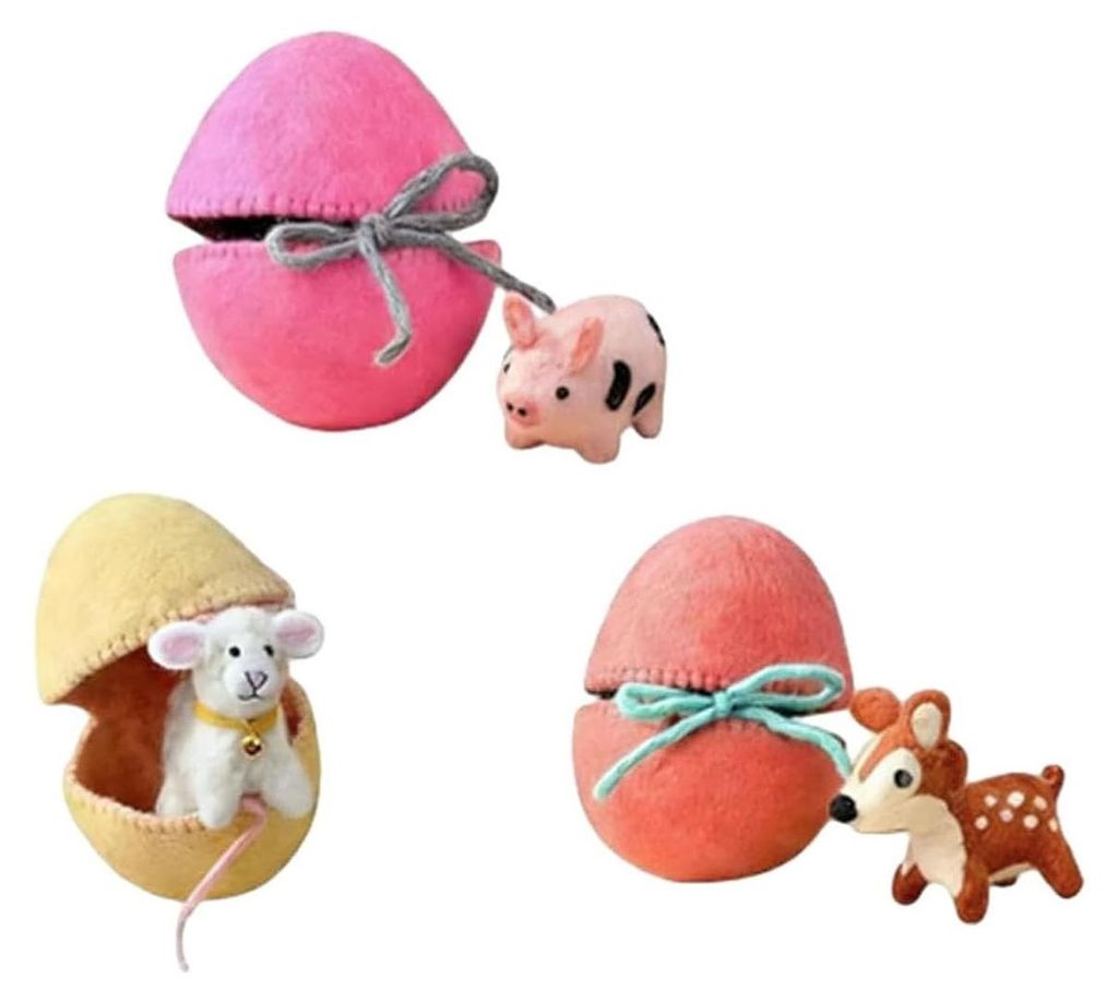 3/6 Stück Ostereier-Ornament mit verstecktem Filztier, handgefertigtes Schnürei mit Tier im Inneren, Tischdekoration, Gastgeschenke für Osterfeste