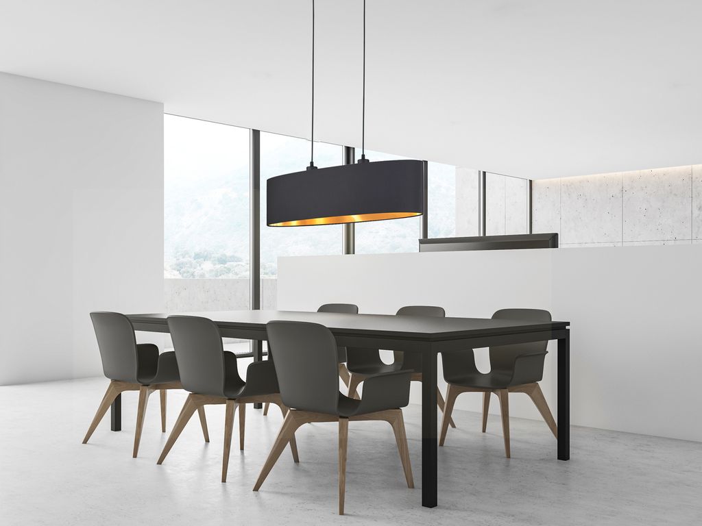 Ovale Pendelleuchte mit Stoffschirm Schwarz/Gold - Küchenlampe für über Esstisch