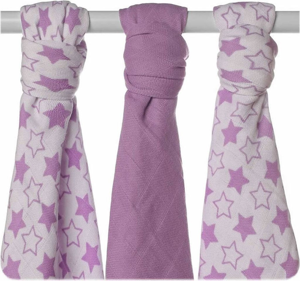 XKKO Bamboo Mullwindel 70x70 3er-Set Little Stars Lilac