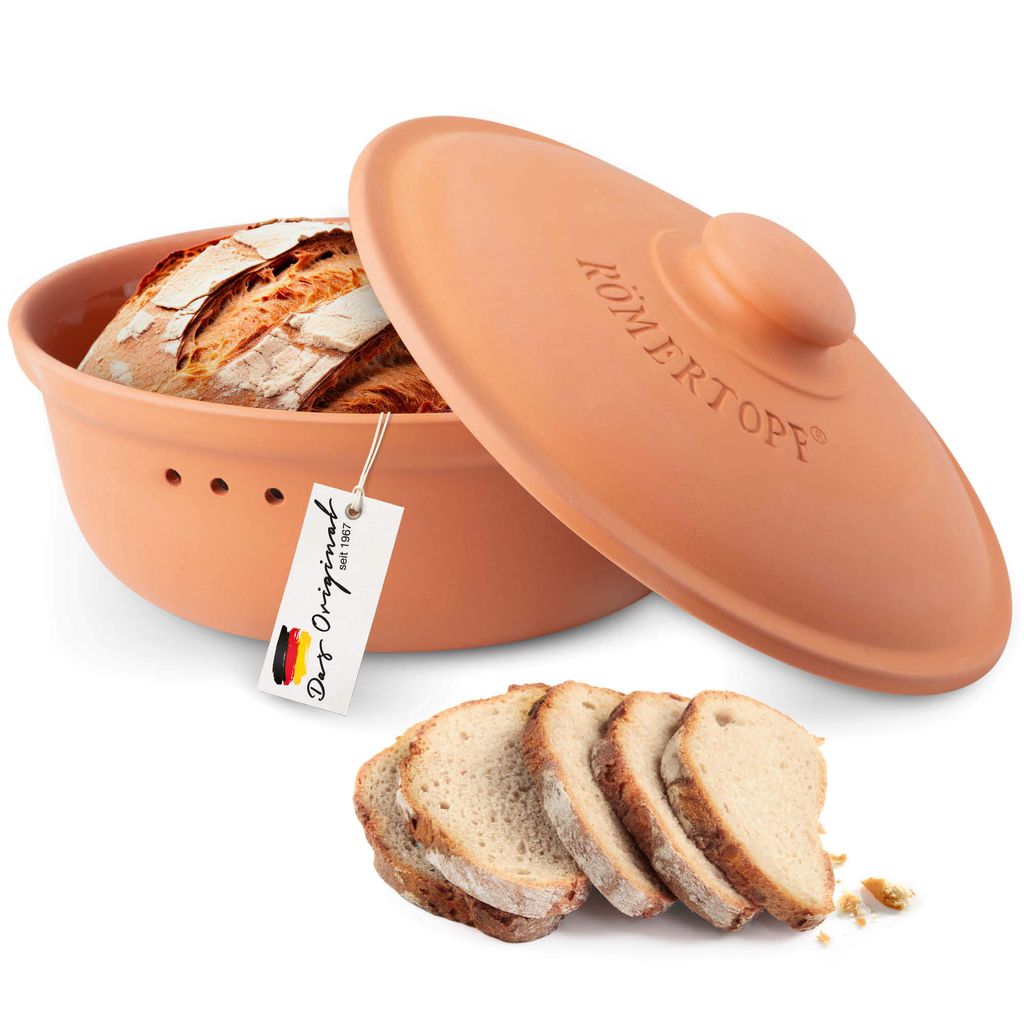 Römertopf Brottopf Rund Ø 30cm - Brotkasten Terrakotta aus Produktbild 