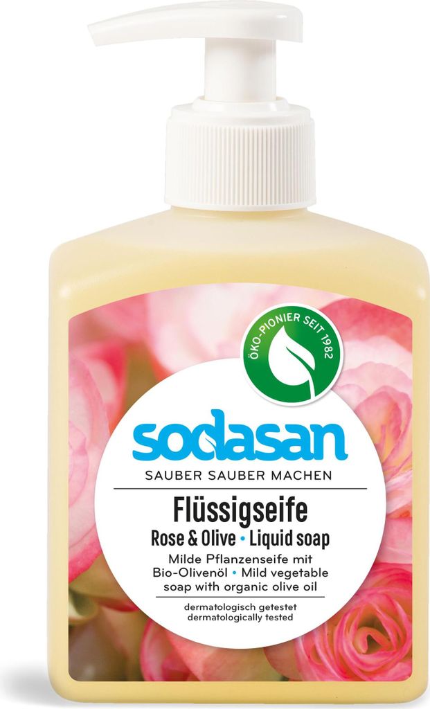 Sodasan Savon liquide Rose & Olive 0,3L savon végétal doux Image du produit 