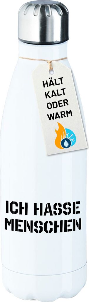 Huuraa Trinkflasche ICH HASSE MENSCHEN 500ml White Edelstahl Wasserflasche Trinkflasche Geschenkidee