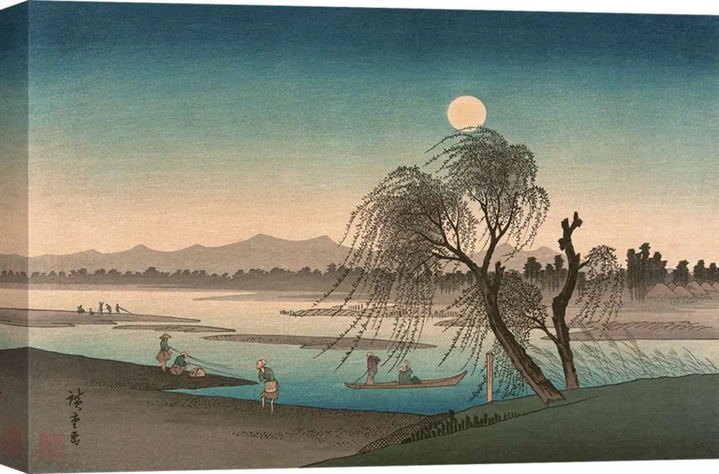 Ando Hiroshige Fukeiga Stampa su Tela 60x40 - Quadro Giapponese d'Arredo