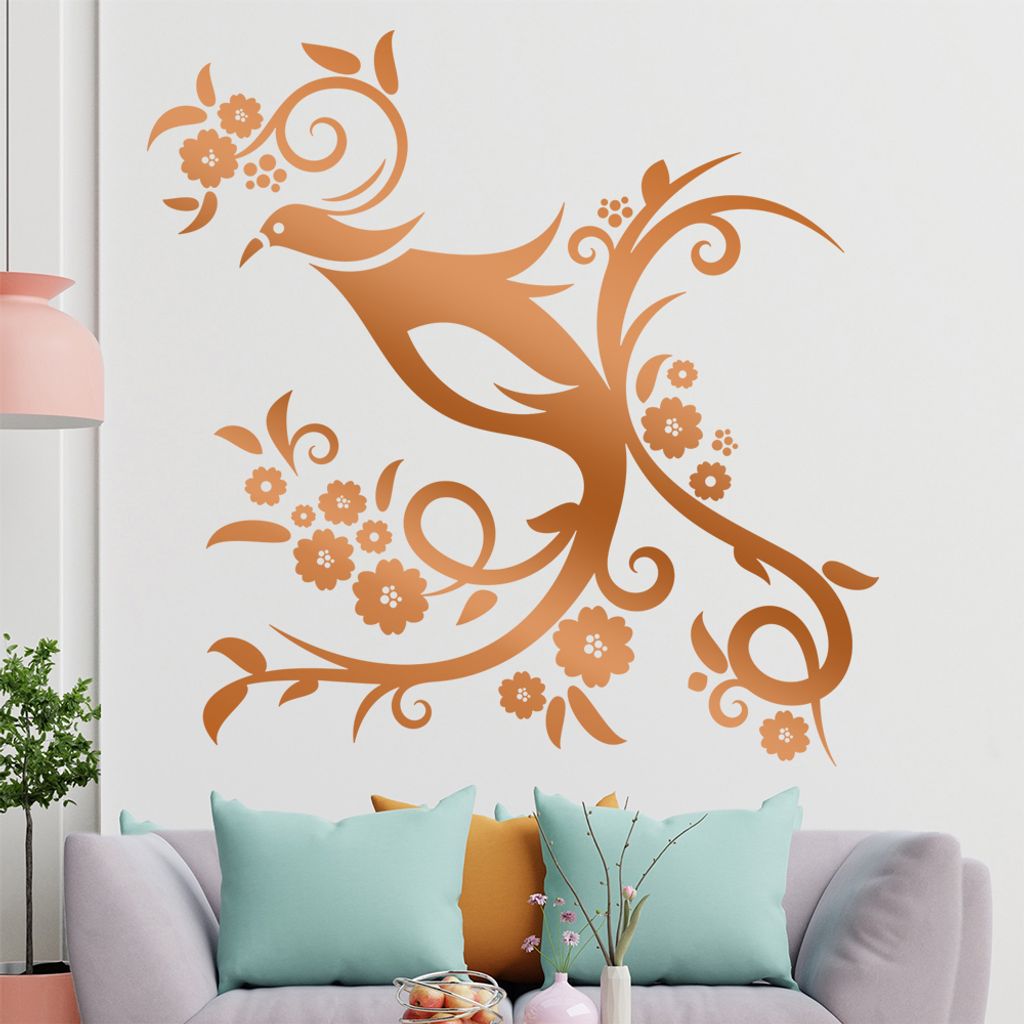 Vogel Ranke Blüte Wandtattoo in 6 Größen - Wandaufkleber Wall Sticker - Dekoration, Küche, Wohnzimmer, Schlafzimmer, Badezimmer