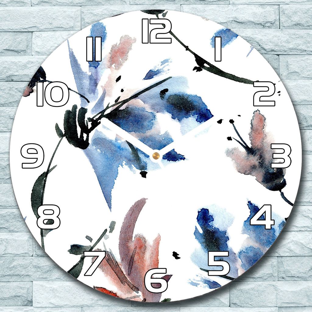 Wanduhr aus Glas Rund fi 30 Aquarell Blumen Quarz Deko Schlafzimmer Büro