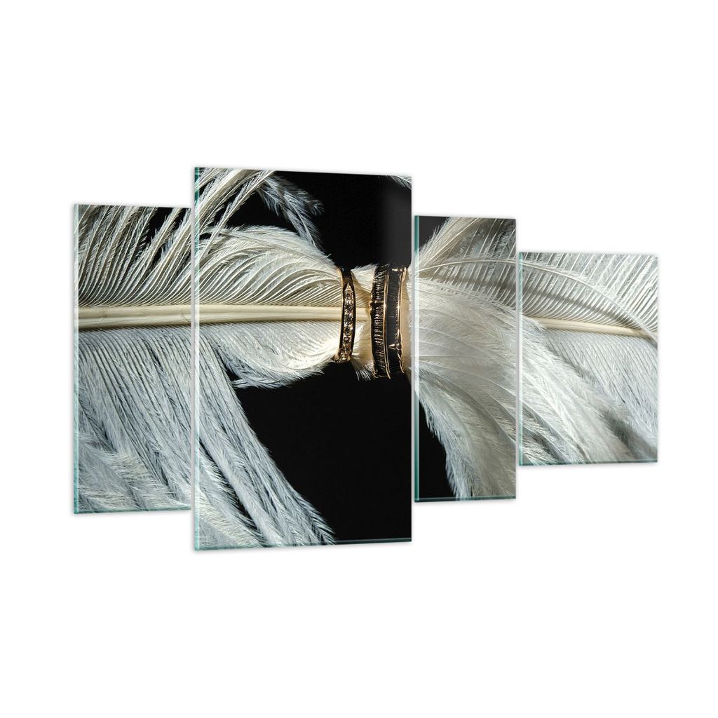 Bilder auf glas - 4 Teile - Feder Romantik Ehe - 120x70cm - Glasbilder - Wandbilder - Bilder - zum Aufhängen bereit - Wanddekoration aus Glas - Gl...