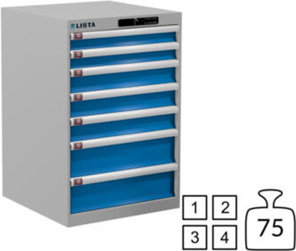 Lista Schubladenschrank - 78.108.514 - 850x564x572 mm (HxBxT) - 7 Schubladen - 75 kg - Code Lock - RAL 7035/RAL 5012