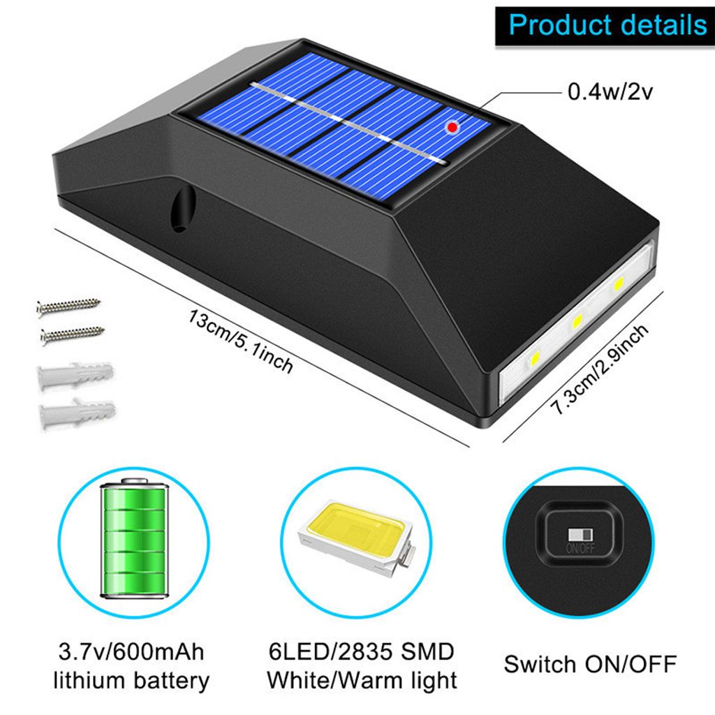 4x Solar Garten Lampe Wandlampe Solarlampe auf und ab Produktbild 4