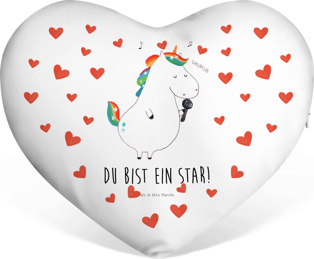Mr. & Mrs. Panda Schmusekissen Einhorn Sänger - Weiß - Geschenk, Geburtstag, Kuschelkissen, Geschenkkissen, Sofakissen, Konfetti, Ich liebe dich ...