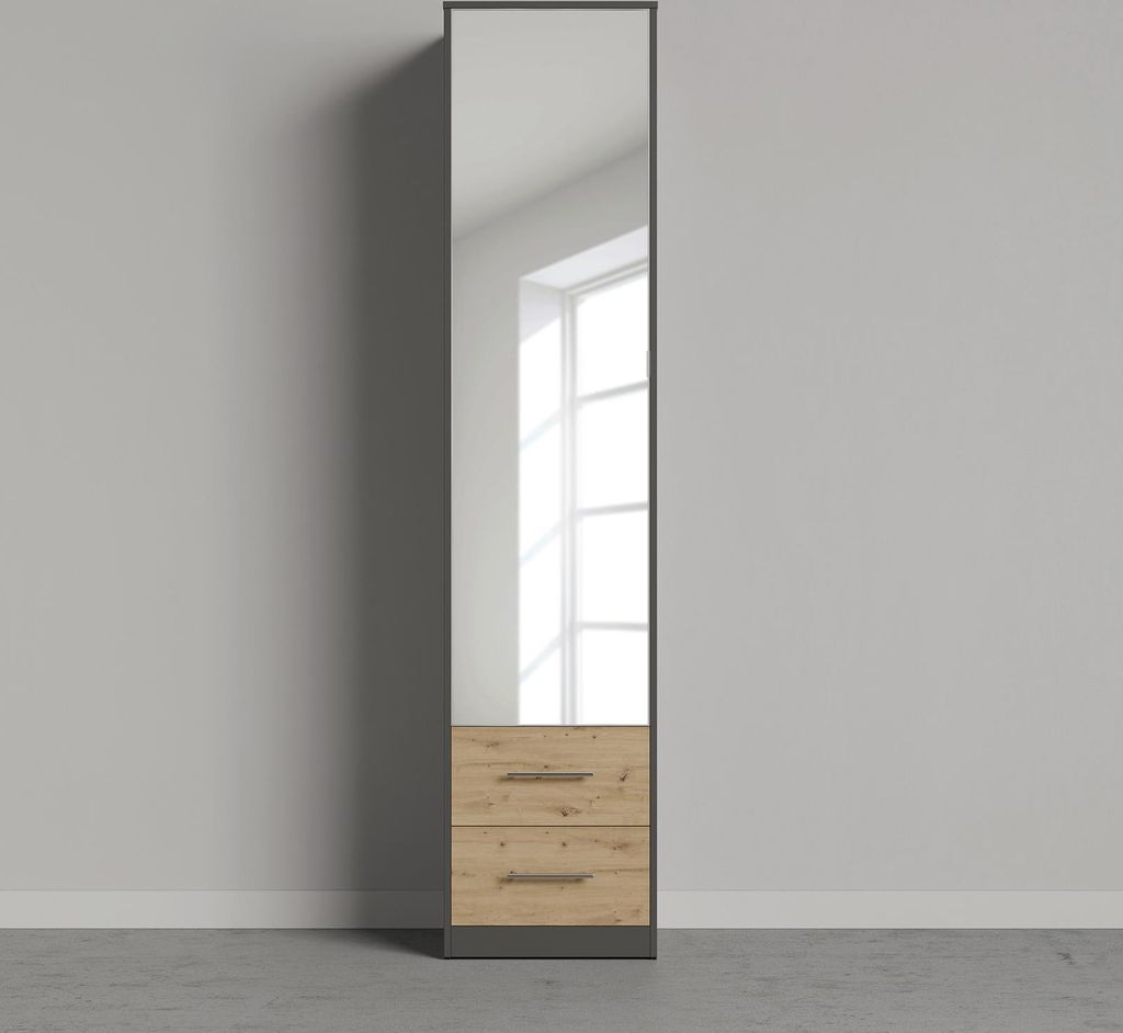SMARTBett Spiegelschrank Kleiderschrank mit Spiegeltür 50cm Anthrazit/Wildeiche