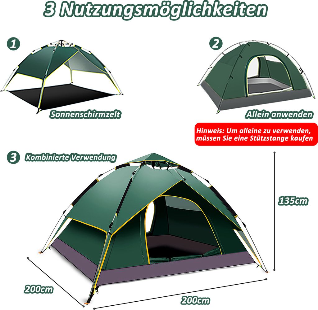 Campingzelte, Automatisches Pop Up Zelt für 3-4 Personen - Produktbild 5