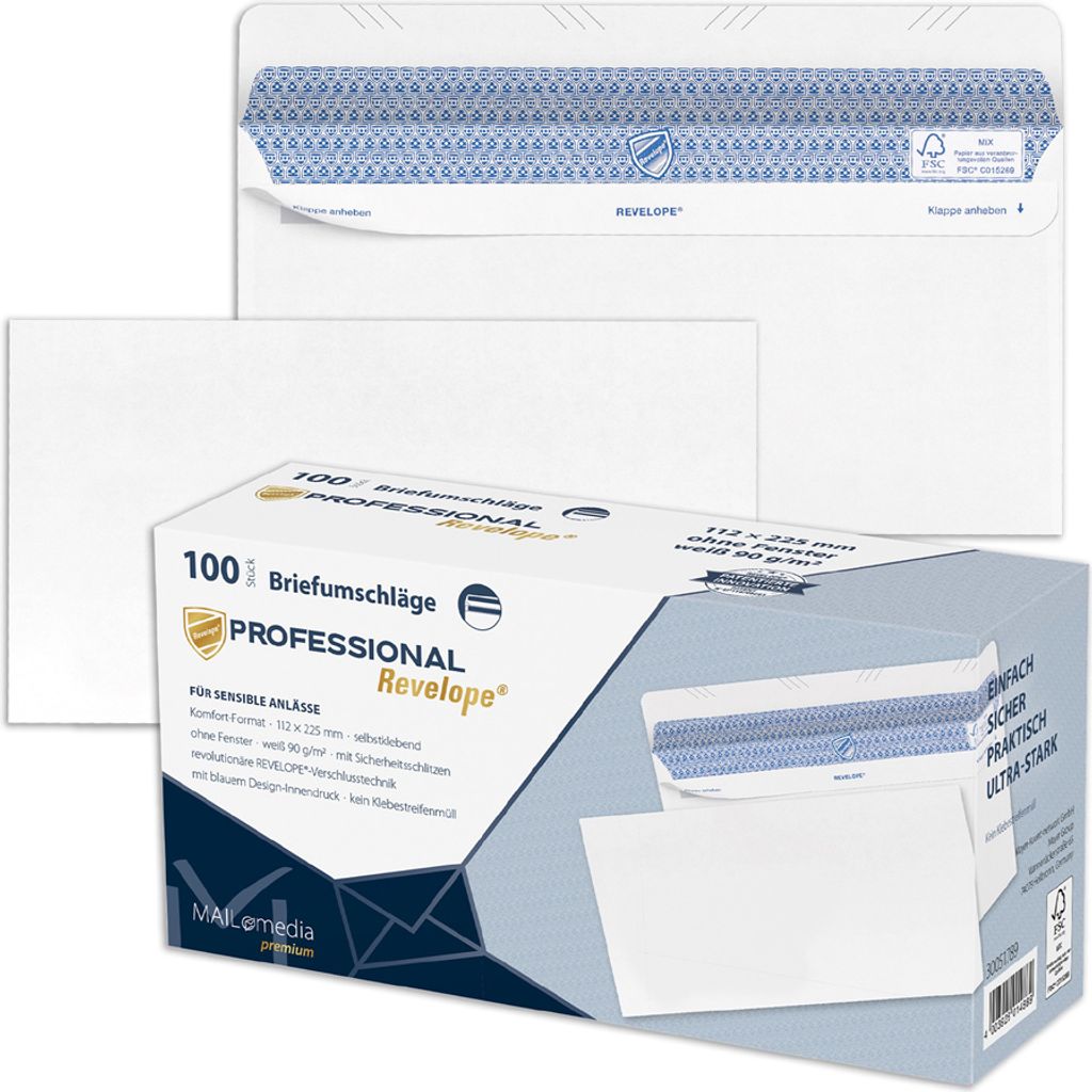 MAILmedia Briefumschlag REVELOPE 112 x 225 mm ohne Fenster 100 Briefumschläge