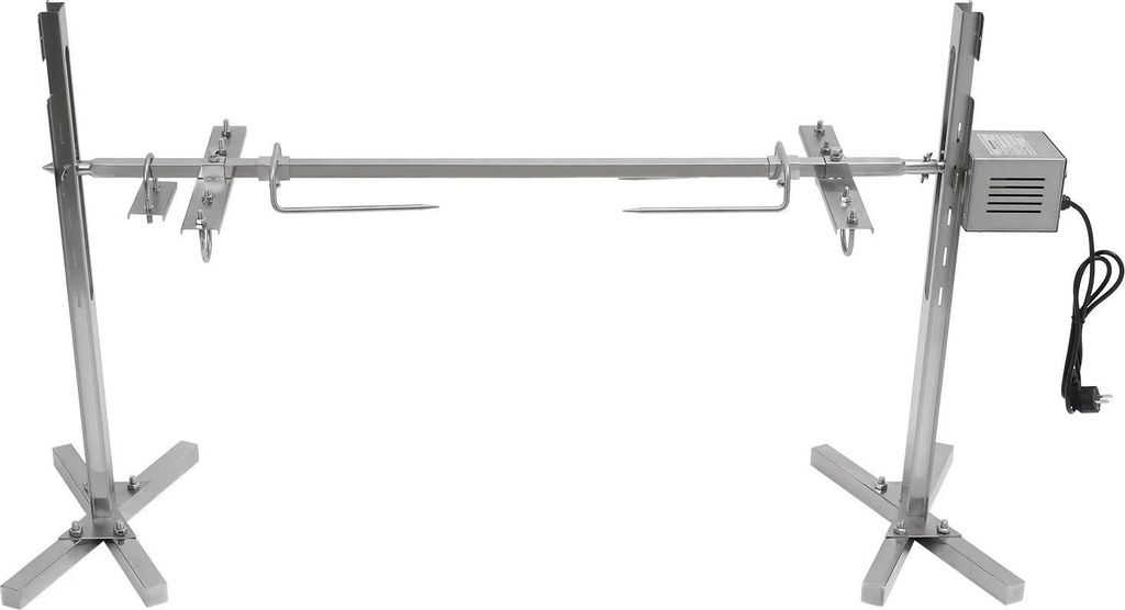 Lamm- und Spanferkelgrill - Elektrischer Drehspieß mit Motor - Edelstahl - Höhenverstellbar - 220 V 25 W - bis 30 kg Traglast - Silber