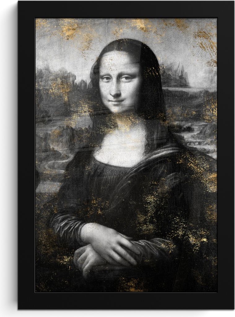 MuchoWow MuchoWow Gerahmtes Poster Mona Lisa - Leonardo da Vinci - Schwarz - Weiß 20x30 cm - Poster mit zchwarzem Bilderrahmen - Drucken - Bil...