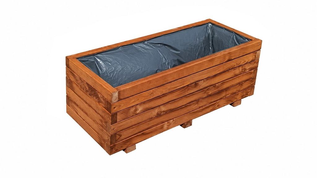 XXL Pflanzkübel Holz 100 cm – Extra Stabiler Blumenkasten Rechteckig, Wetterfester Pflanzkasten für, Terrasse & Garten D26 (Teak, 100x40x36 cm)