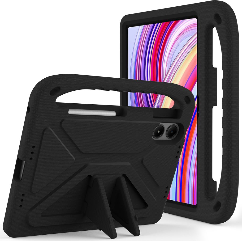 Hülle für Xiaomi Redmi Pad Pro 12,1 Zoll 2024, Leichte Stoßfeste Eva Kinder Schutzhülle mit Griff und Faltbarem Ständer Schwarz