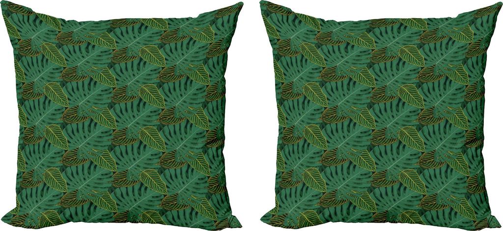 ABAKUHAUS Blätter Kissenbezug Set (2Stück), Kontinuierliche Monstera exotisches tropisches Blatt in Dark Forest Tönen Muster, 60 x 60 cm, Jäger...